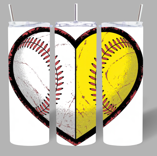 Baseball & Softball Heart 20oz Tumbler ⚾🥎❤️
