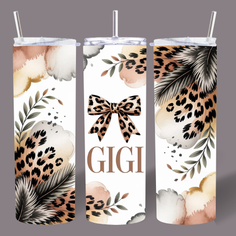 Neutral Leopard Print “GIGI” 20oz Skinny Tumbler