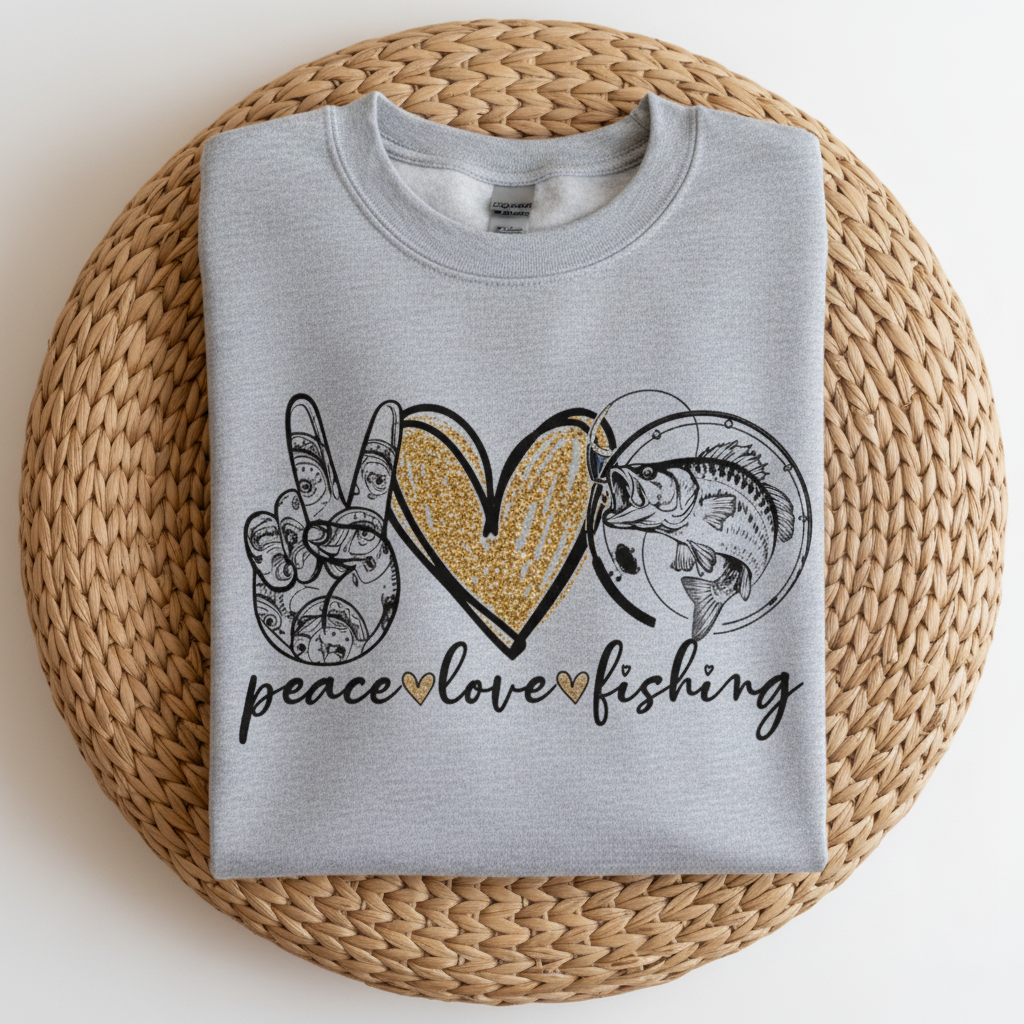 Heather Gray Peace Love Fishing Sweatshirt
