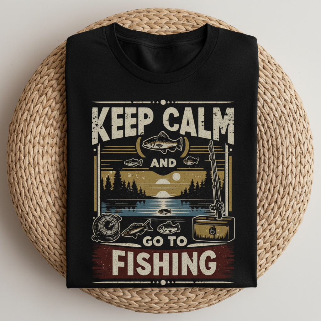 Black Keep Calm Fishing T-shirt