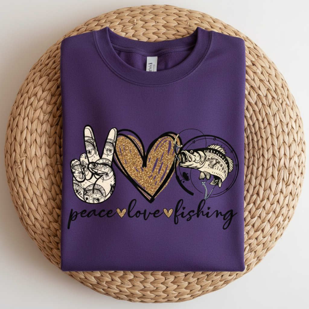 Purple Peace Love Fishing Sweatshirt