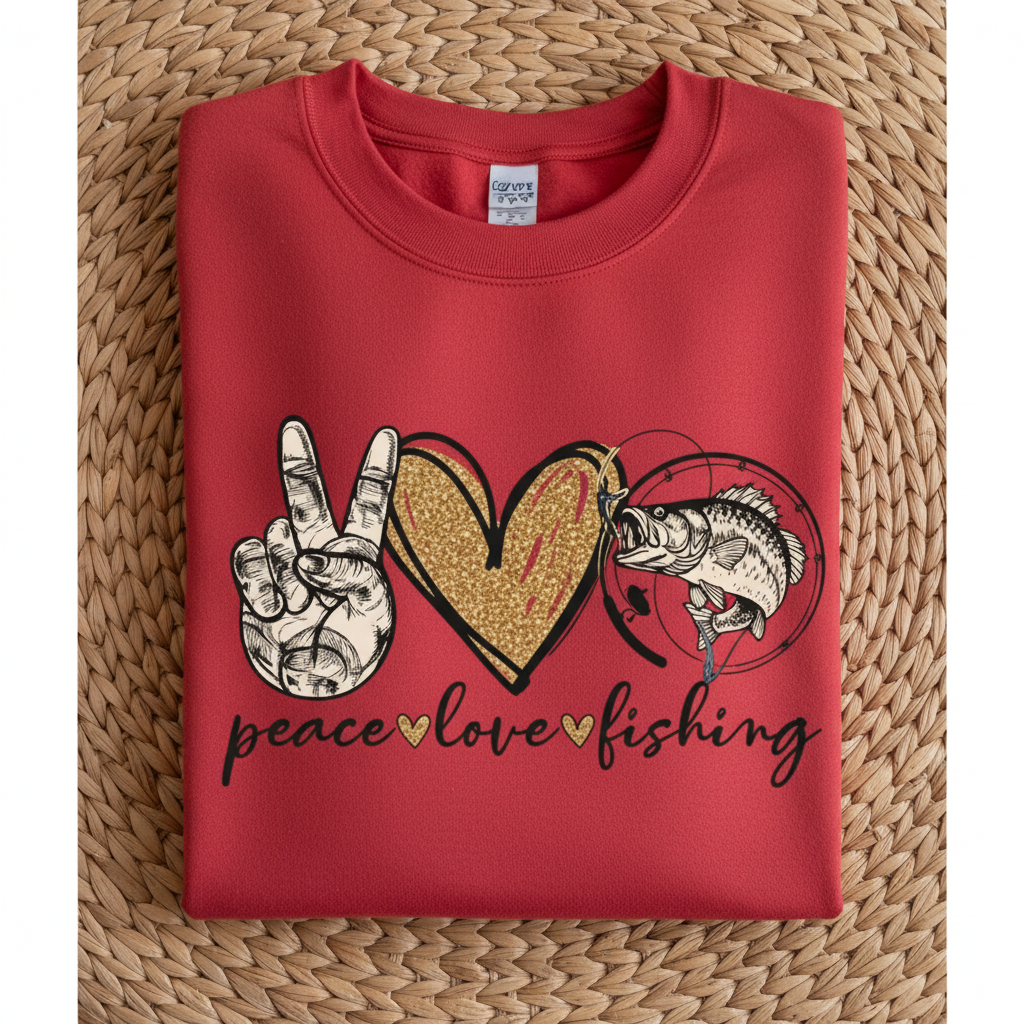 Red Peace Love Fishing Sweatshirt