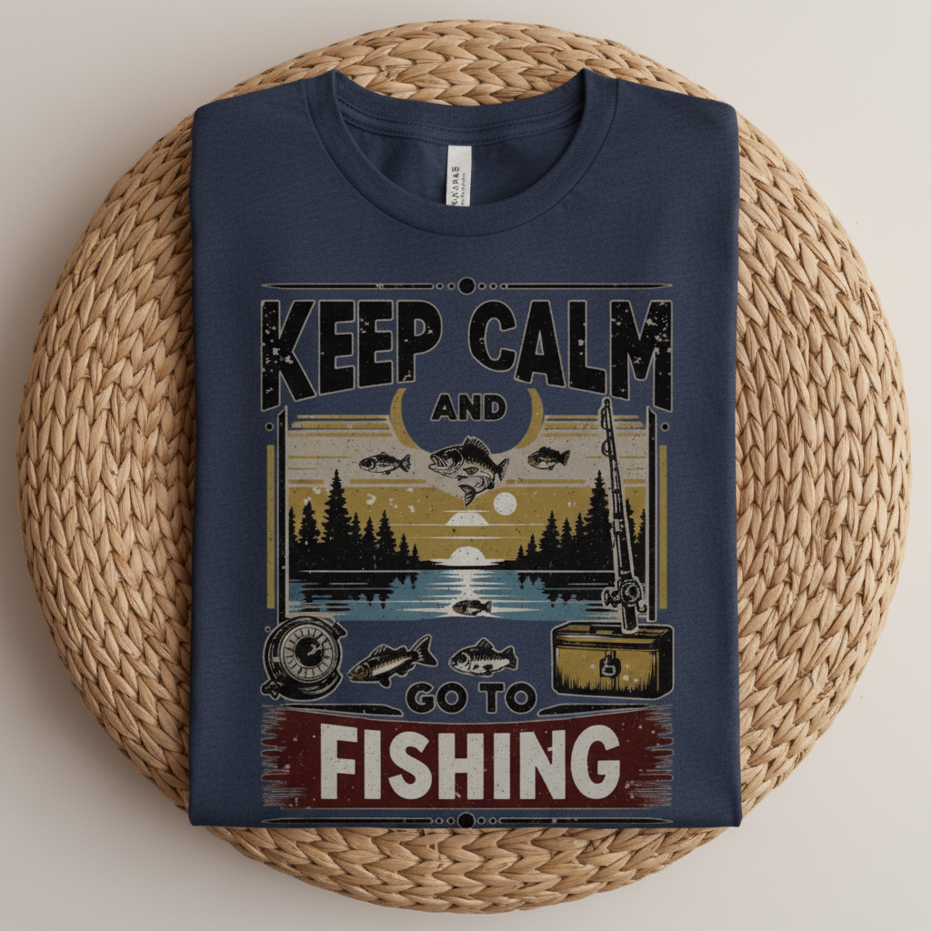 Heather Navy Keep Calm Fishing T-shirt