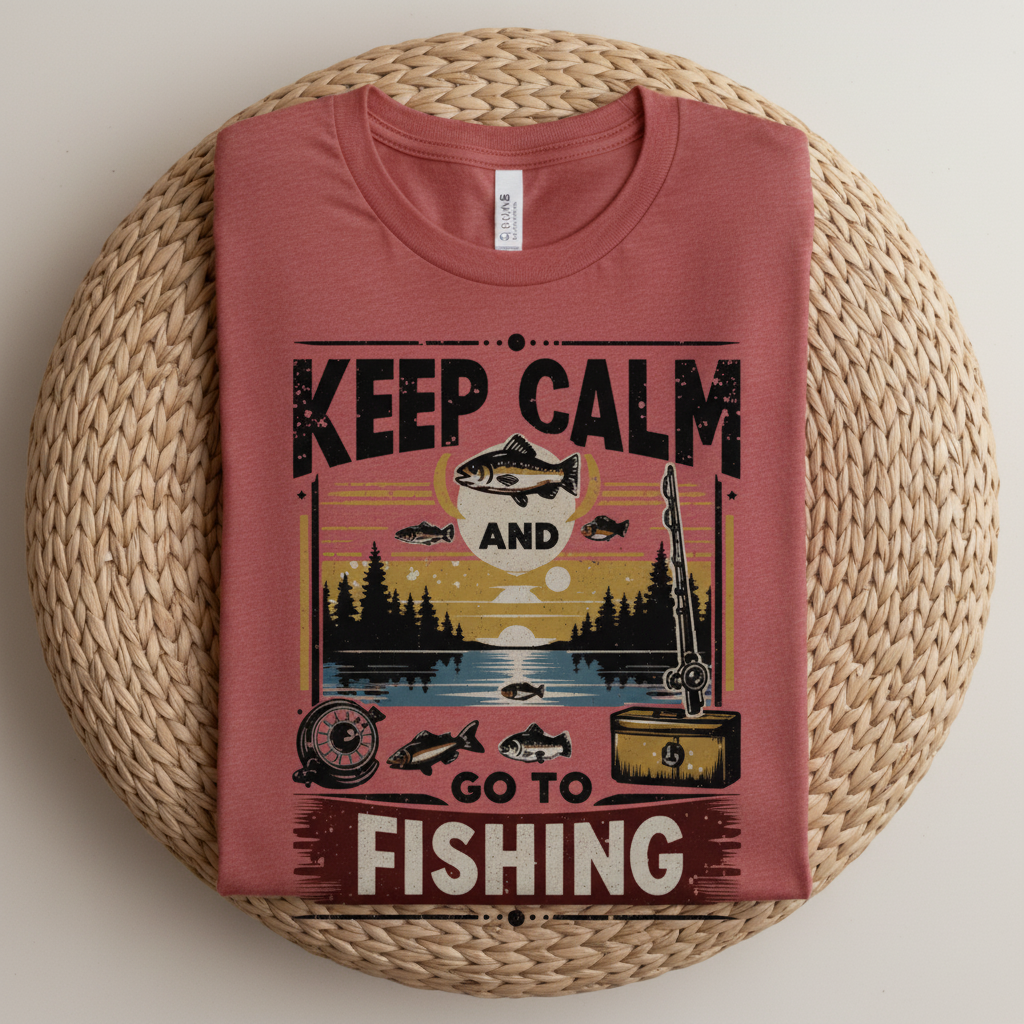 Heather Red Keep Calm Fishing T-shirt