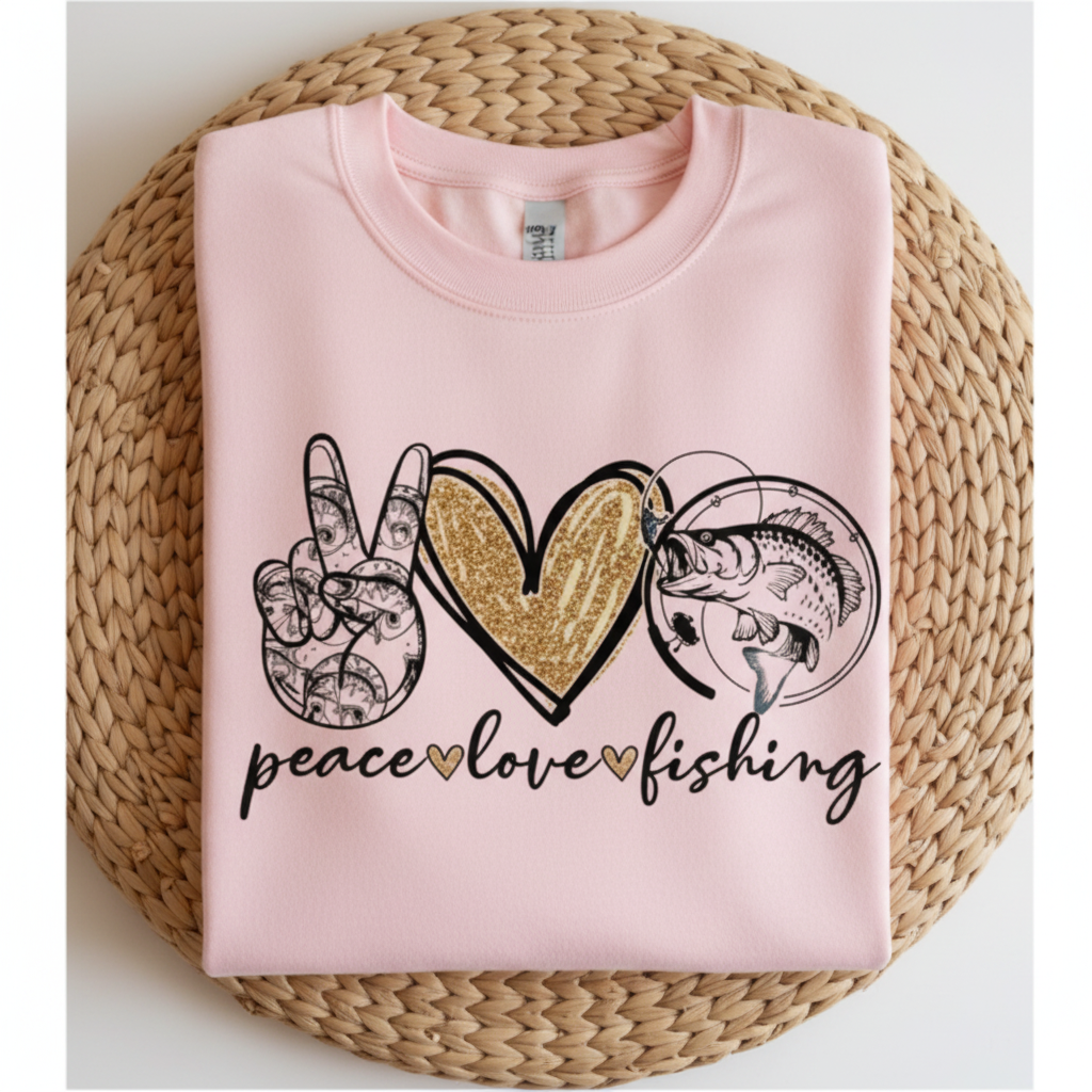 Pink Peace Love Fishing Sweatshirt