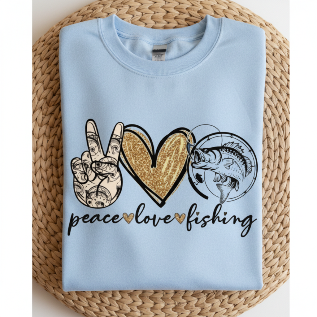 Baby Blue Peace Love Fishing Sweatshirt