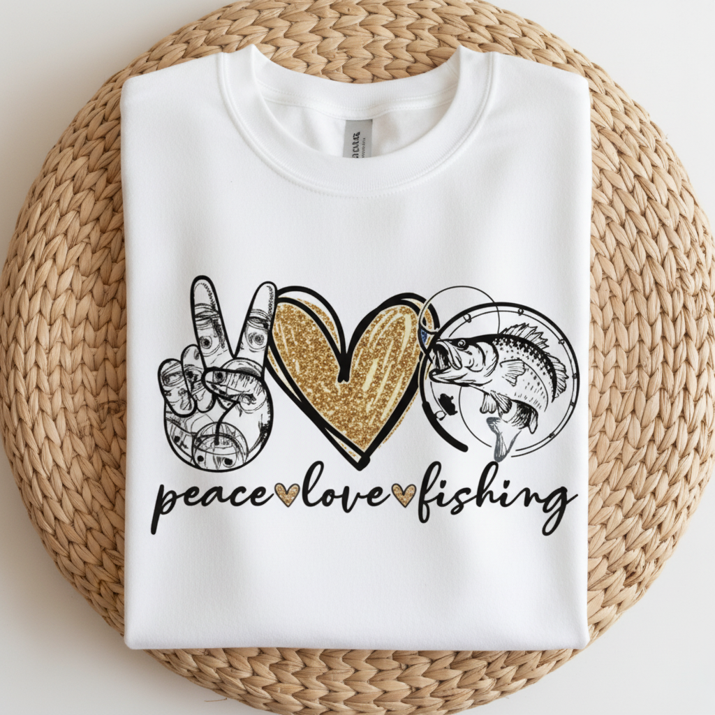 White Peace Love Fishing Sweatshirt