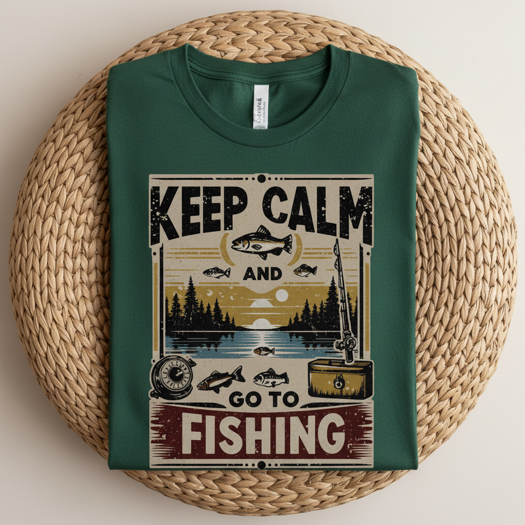 Green Keep Calm Fishing T-shirt