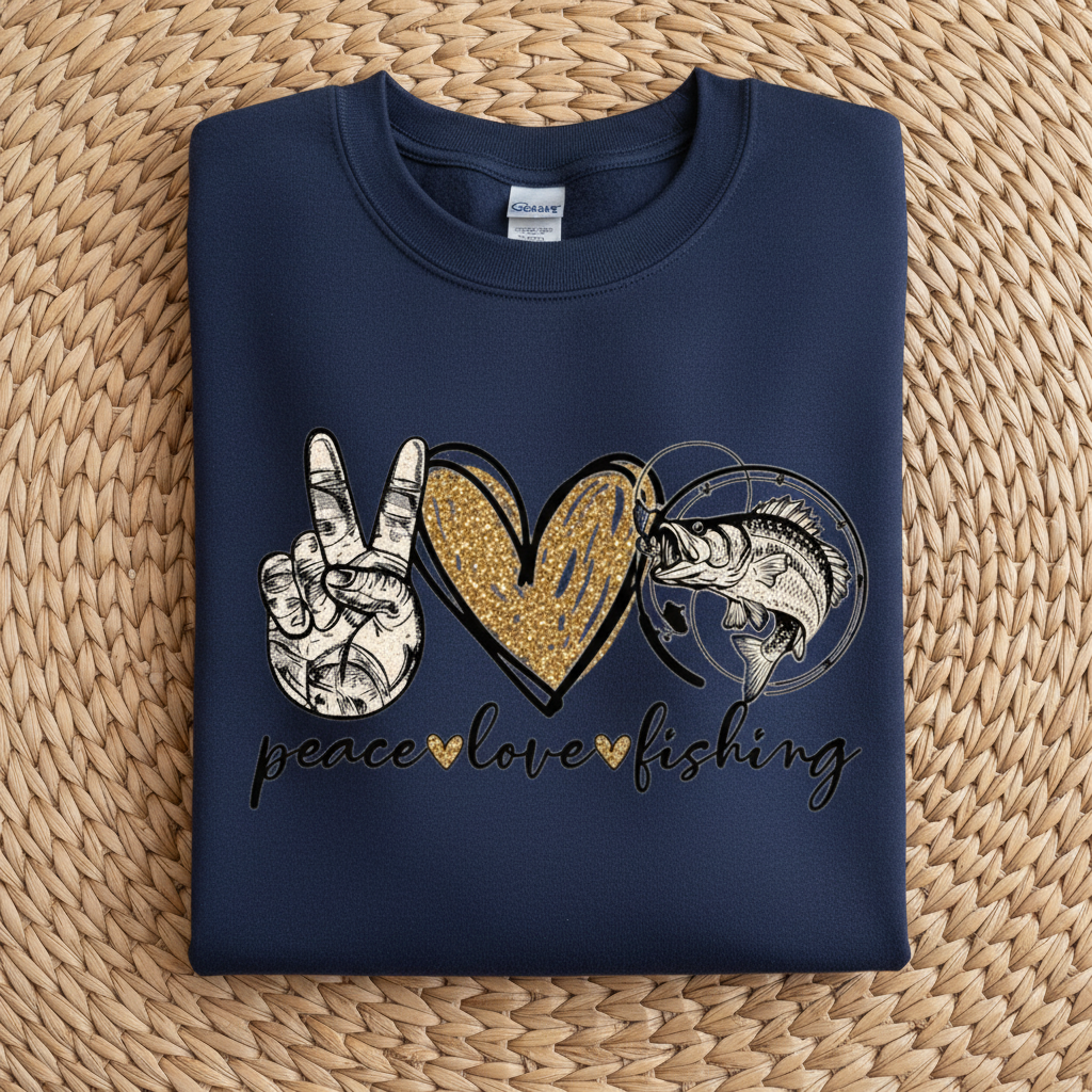 Navy Peace Love Fishing Sweatshirt