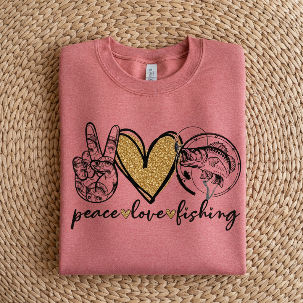 Heather Red Peace Love Fishing Sweatshirt