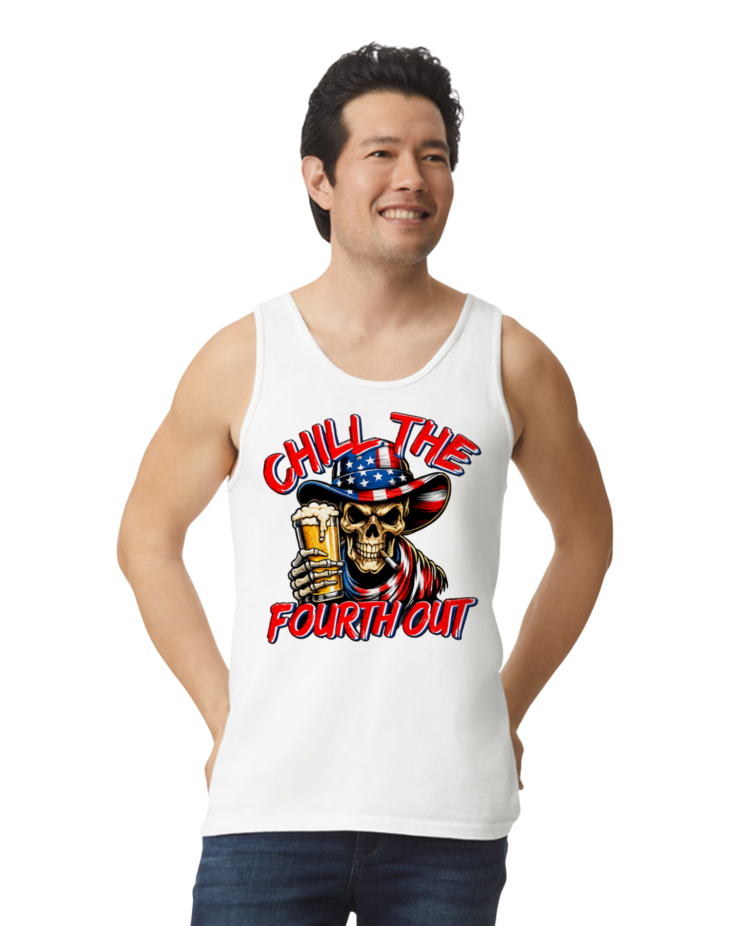 Chill The Fourth Out Patriotic Skull Men’s Tank