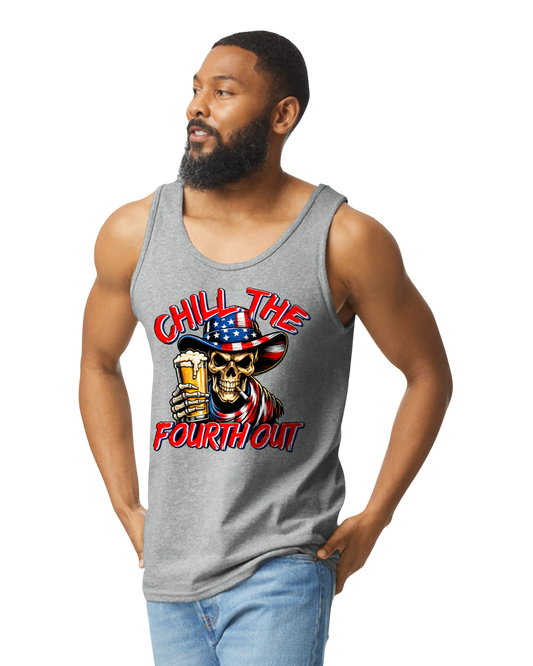 Chill The Fourth Out Patriotic Skull Men’s Tank