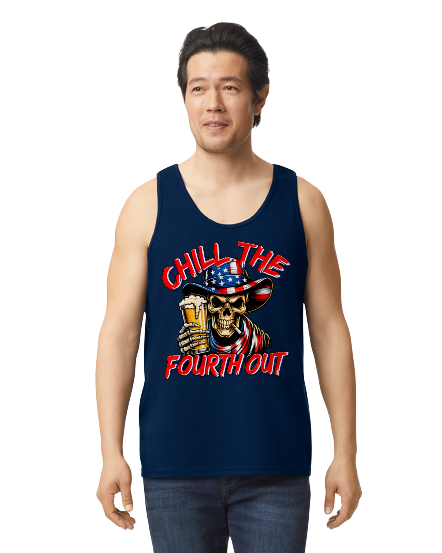 Chill The Fourth Out Patriotic Skull Men’s Tank