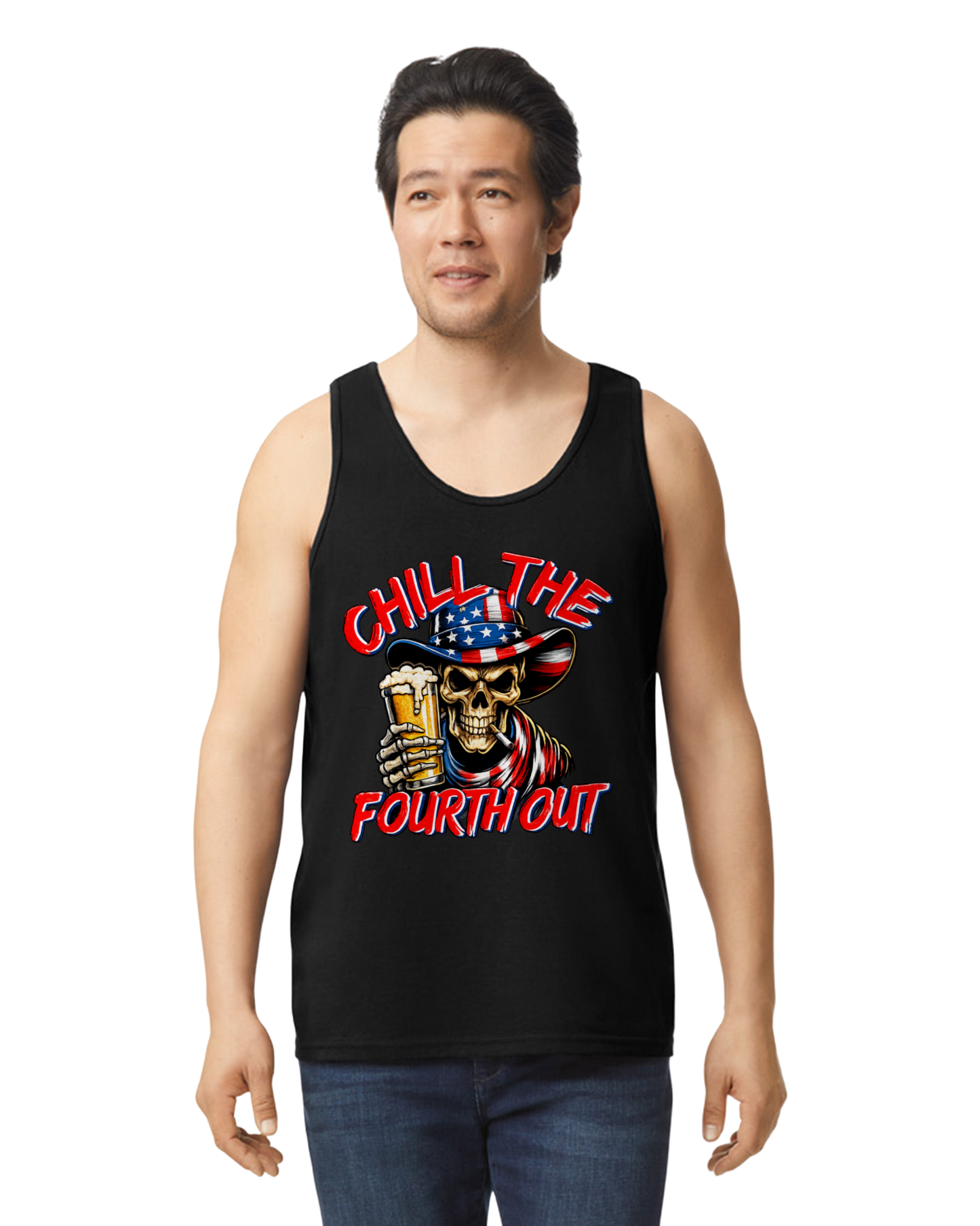 Chill The Fourth Out Patriotic Skull Men’s Tank